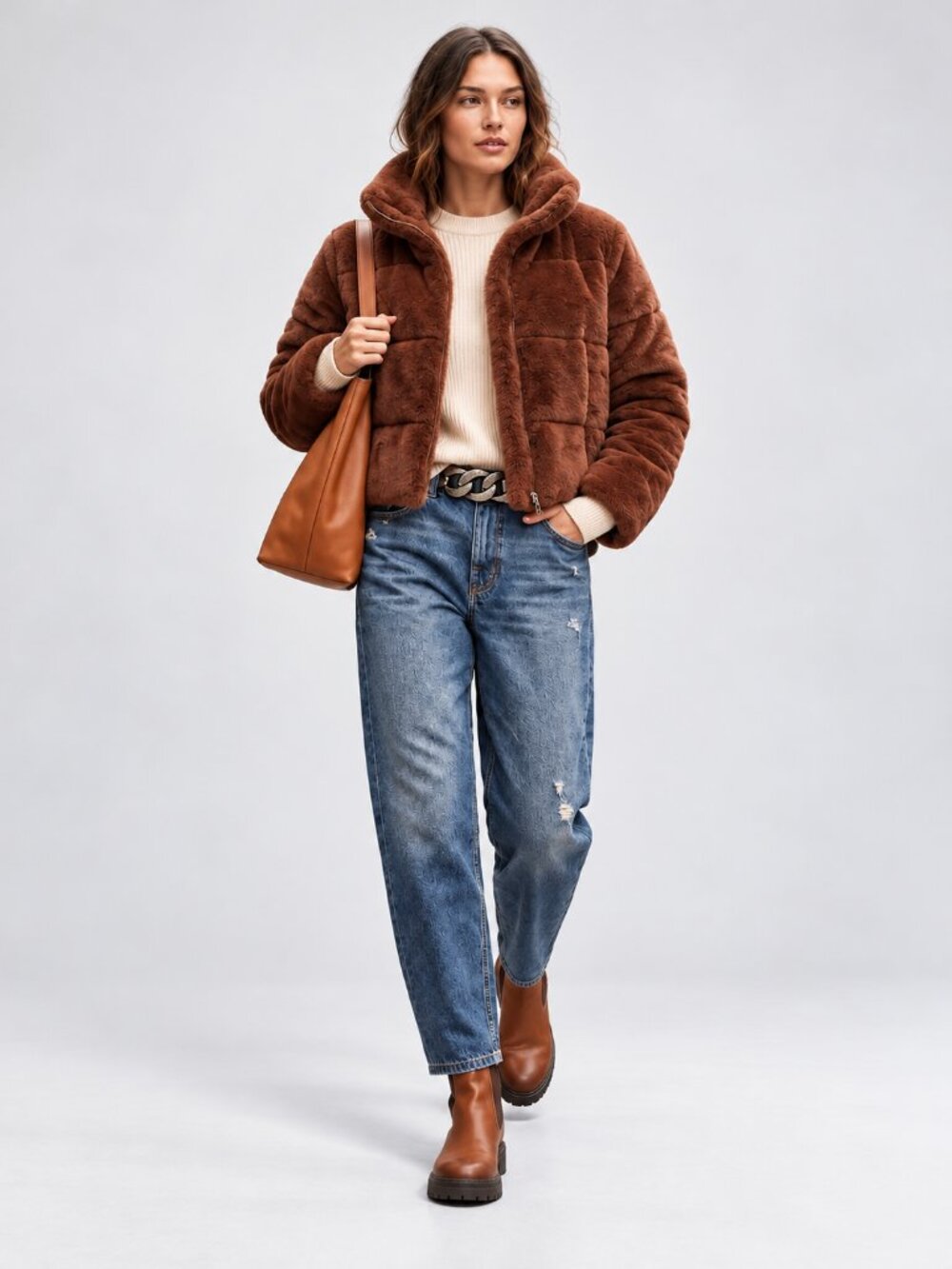 Abercrombie & Fitch Faux Fur Mini Puffer Cropped Jacket XL NWT